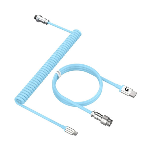 MAMBASNAKE C01 Coiled Keyboard Cable, Pro Custom USB-C Aviator Cable for Mechanical Keyboard, Type-C to USB-A, TPU Spring Cable with Detachable Metal Aviation Connector for PC Gaming Keyboard - Blue